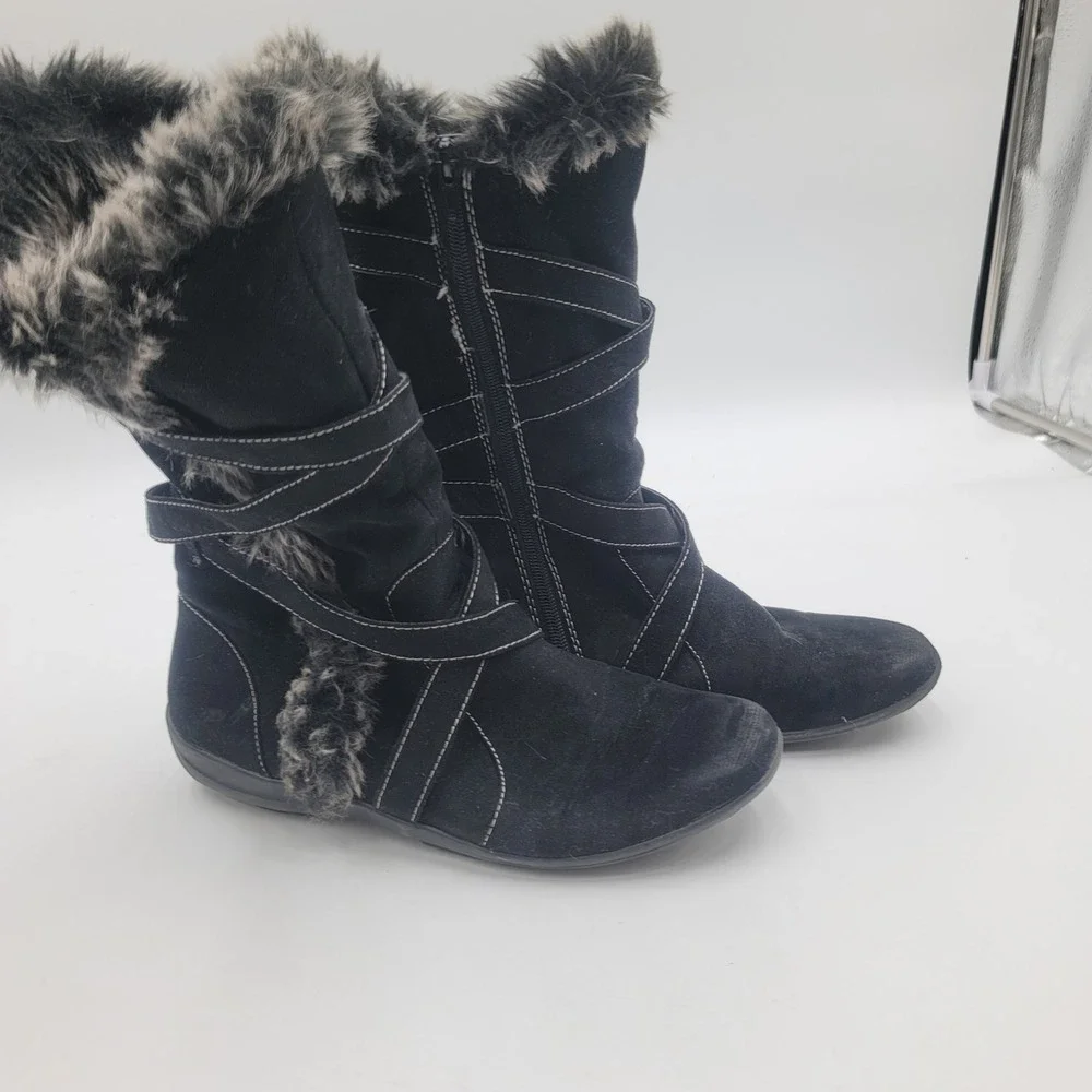 Natural Soul Naturalizer Fasano Black Faux Fur Trim Mid Calf Boots Womens 10 M